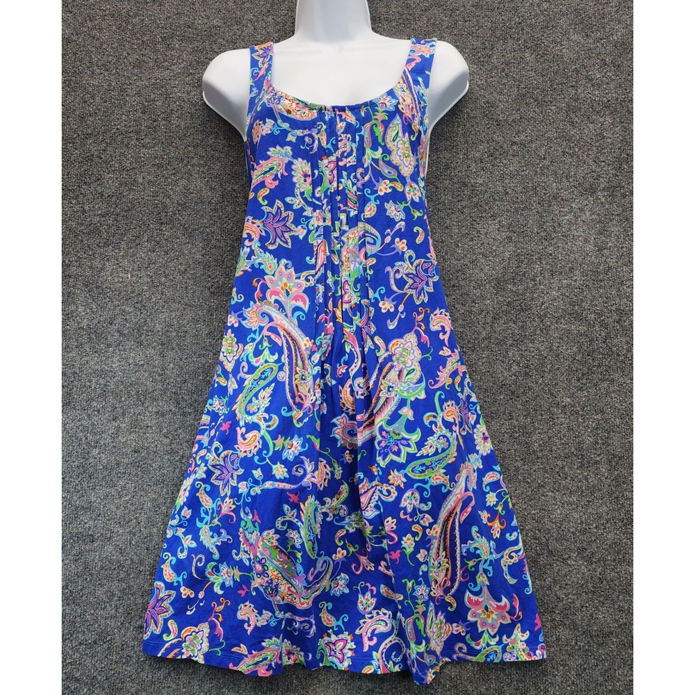 Lauren Ralph Lauren Paisley Sleeveless A-Line Cotton Shift Dress Blue Women's L